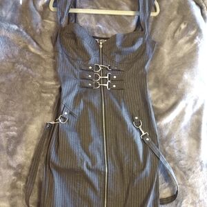 Lip Service Black Pinstripe Buckle-Front Midi Dress